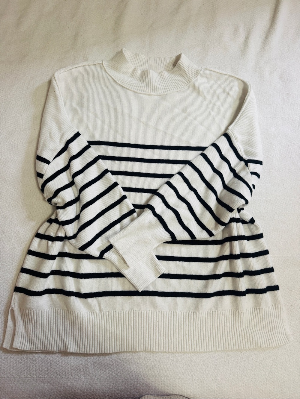 Striped Crewneck Sweater - White with Black Stripes